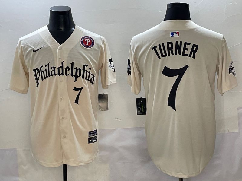 Men 2025 Philadelphia Phillies #7 Turner Cream Five generations Joint Name Nike MLB Jersey style 5